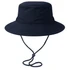 A navy recycled surf hat with a wide brim and an adjustable chin strap. It features a logo on the side.