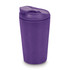A reusable coffee cup in vibrant purple with a matching lid and a logo. Perfect for on-the-go beverages.