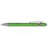 A metal pen in vibrant green with chrome accents, featuring a sleek design and a clip on the top.