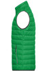 A bright green men's down vest featuring a high collar and a single side zipper pocket.