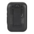 A compact black Bluetooth speaker featuring a magnetic clip on the back for attachment and a logo on the side.