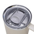 A drink bottle with a grey lid and a clear top, featuring a logo and a sleek design in a light colour.