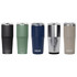 A drink bottle collection featuring five CamelBak tumblers in black, green, navy, silver, and beige, with branding.