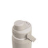 A drink bottle in a light grey colour with a screw-top lid and a side handle. It features a logo on the side.