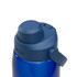 A drink bottle with a deep blue body and a blue lid, featuring a spout and a handle, including a logo.
