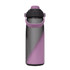 A drink bottle in a gradient design featuring purple and black colours, with a flip-top lid and carry handle.