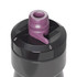 A drink bottle in dark grey with a purple cap and a spout, featuring a logo on the top.