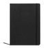 A black A4 daily diary with a smooth cover and an elastic band closure. It has a logo on the front.
