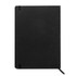 A black A4 diary with a smooth cover and ribbon bookmark, featuring elastic closure and a logo.