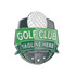 A golf ball marker featuring a golf ball design, with green and silver colours and a logo.