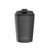 A reusable cup in matte black with a lid and a logo, designed for 8oz (230ml) beverages.