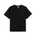 A black kid's regular T-shirt displayed on a plain background, featuring a logo at the neckline.