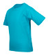 A turquoise kid's regular t-shirt with short sleeves and a round neck. It has a logo on the front.