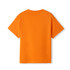 An orange regular T-shirt for kids, featuring a simple design and a plain back. It has a logo on the label.