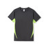 A black men's T-shirt with short sleeves, featuring lime green accents and a simple design. It has a logo on it.