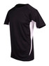 A black and white men's T-shirt with short sleeves, featuring a logo on the front. 