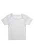 A white short sleeve baby tee featuring a round neck and a small tag inside. It has a plain design.