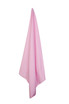 A pink baby blanket hangs elegantly, featuring a smooth, soft texture. It includes branding but no visible text.