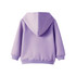 A purple fleece baby zip hoodie featuring a hood and long sleeves, with a logo on the back.
