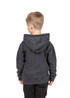 A grey stone wash fleece hoodie for babies displayed on a child, featuring a kangaroo pocket and a hood.