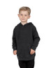 A grey stone wash fleece hoodie on a child, featuring a front pocket and a hood. The hoodie has a logo.