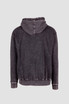 A men's stone wash fleece hoodie in a faded black colour, featuring a hood and stitched detailing on the back.
