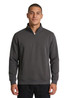 A navy half zip fleece jumper for men, featuring a stand-up collar and side pockets. It has a logo on it.