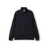 A navy blue women's half zip fleece jumper with zippered pockets and a collar. It features a logo.