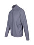 A grey heather jacket with a zip front and side pockets, featuring a logo on the chest.