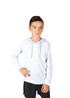 A grey kids' hoodie featuring a front pocket and adjustable drawstring hood. Suitable for casual wear.