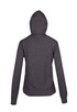 A dark grey zip hoodie with a fitted design and a hood, featuring long sleeves and a simple back view.
