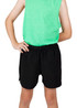 Kids' FLEX shorts in black, featuring a comfortable elastic waistband and 4-way stretch design.