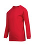 A red long sleeve T-shirt for kids, featuring a simple design and a round neckline. It has no visible logos.