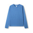 A blue long sleeve T-shirt with a round neckline and raglan sleeves, featuring a logo on the front.