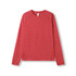 A red heather long sleeve T-shirt with a round neckline and raglan sleeves. Features a logo.