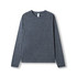A long sleeve T-shirt in heather grey with a rounded neckline and raglan sleeves, featuring a logo.