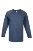 A long sleeve grey T-shirt with a simple design, featuring raglan sleeves and a logo.