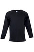 A black long sleeve T-shirt with raglan sleeves and a logo on the front.