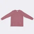 Kid's stone wash long sleeve T-shirt in a dusty pink hue, featuring a round neckline and long sleeves. It has a logo tag.