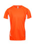 An orange Kids Accelerator Cool-Dry T-shirt with white side panels, featuring a small logo.
