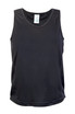 A black kids' singlet featuring a sleeveless design and a logo on the label.