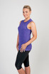 A sleeveless women's tee from the Greatness Range in red, featuring a fitted design and a logo.