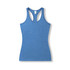 A blue women's athletic T-back singlet featuring a fitted design and a logo on the label.