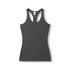 A women's athletic T-back singlet in dark grey with a fitted design and a logo on the label.
