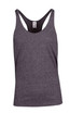 A grey athletic T-back singlet featuring a sleek design and a logo on the label.