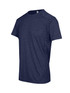A navy blue men's/unisex challenger T-shirt made from 100% polyester, featuring a logo on the label.