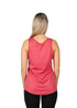 A pink women's singlet made of 100% polyester, featuring a smooth texture and a branded logo.