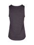 A women's singlet in dark purple with a round neckline and no sleeves, featuring a branding logo.