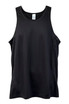 A black men's singlet made from cool dry fabric, featuring a logo on the design.