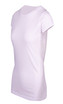 A white women's athletic t-shirt with a fitted design and short sleeves, featuring a logo.